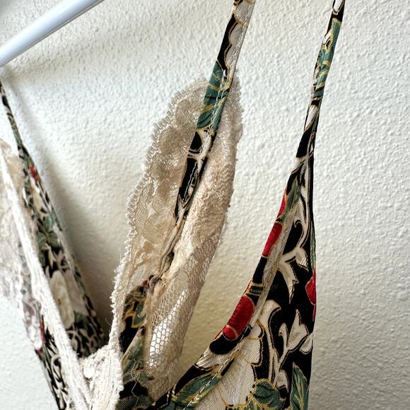 VIntage LA Intimates Satin Slip Floral Dress Lace Open Back Slit - Picture 9 of 10